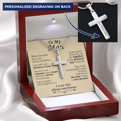 For Your Man - Greatest Day - Cross Customize Engraved Cross Necklace