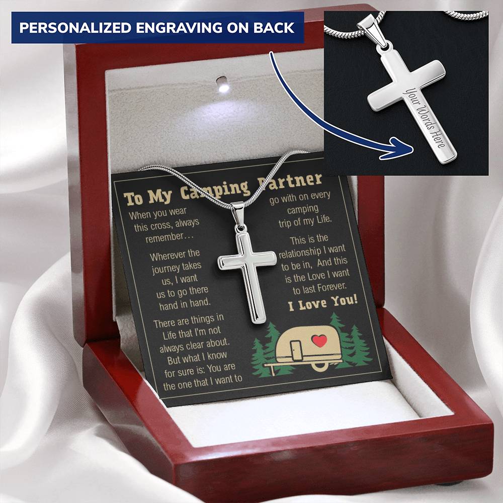 Camping Partner - Cross Necklace Customize Engraved Cross Necklace