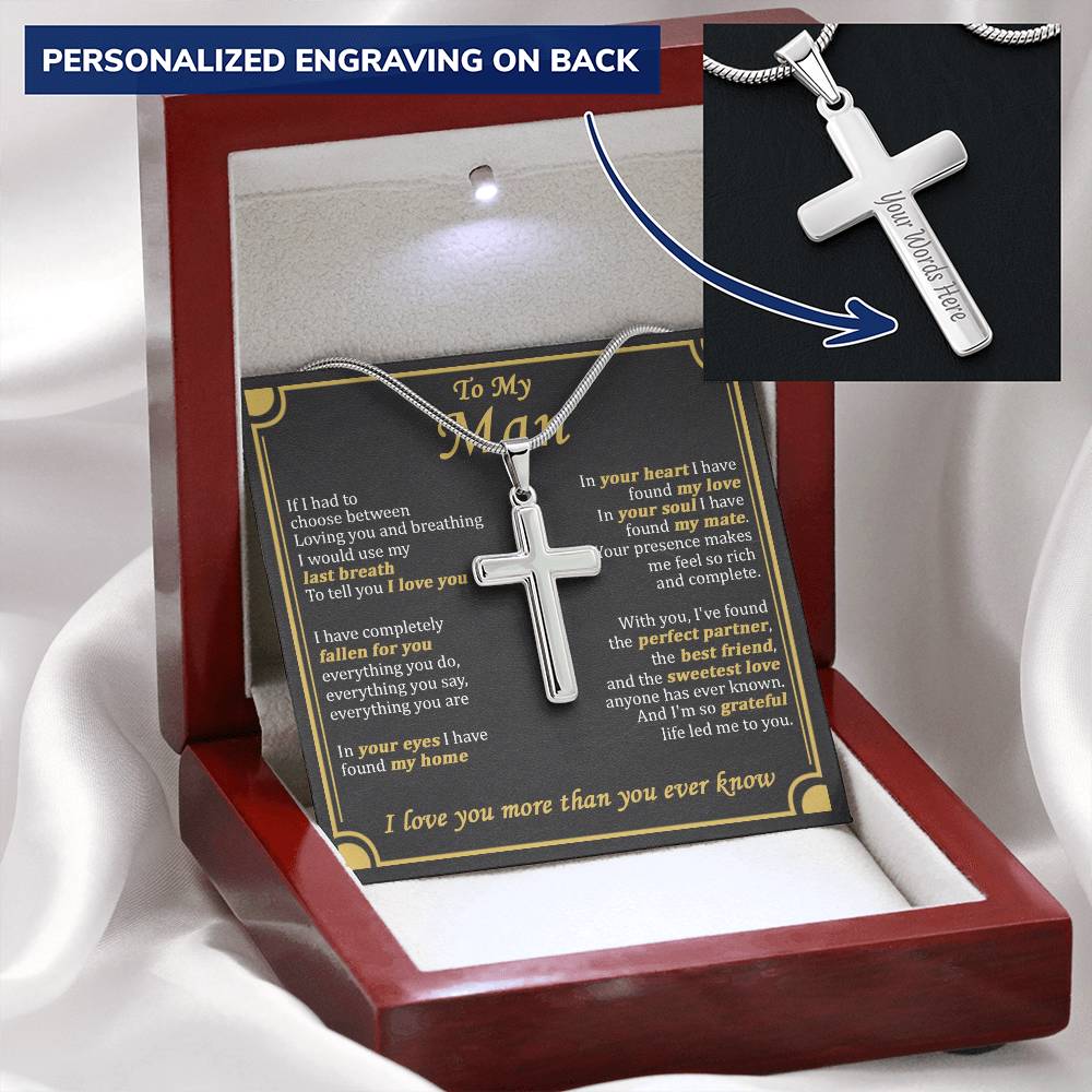 For Your Man - Last Breath - Cross Customize Engraved Cross Necklace