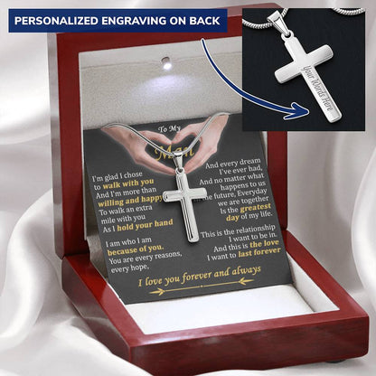 For Your Man - Walk With You - Cross Customize Engraved Cross Necklace