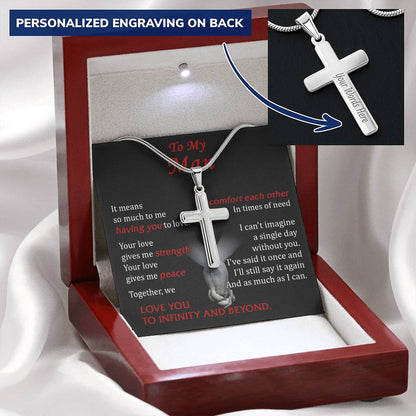 For Your Man - Comfort Each Other - Cross Customize Engraved Cross Necklace