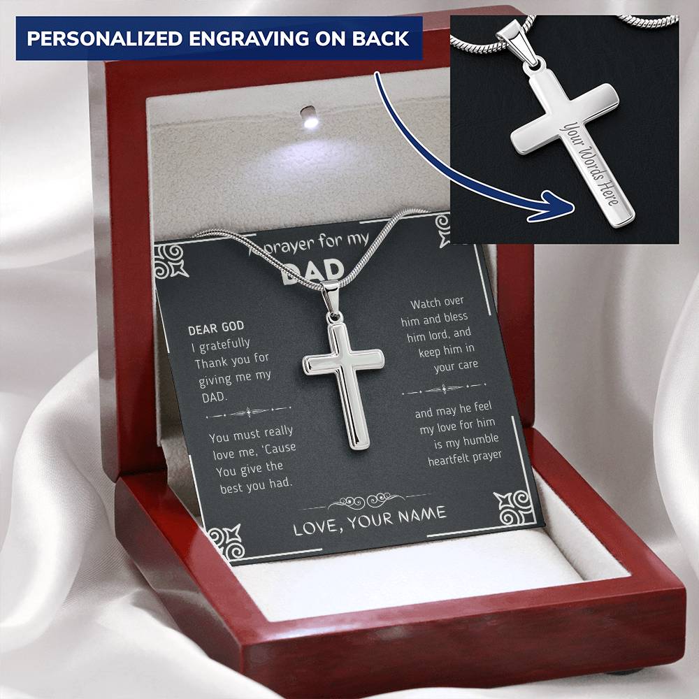 Dad  Prayer Customize Engraved Cross Necklace