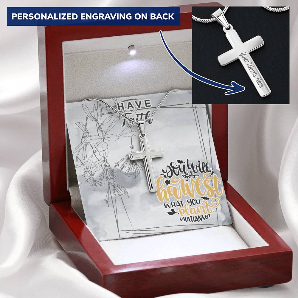 Dad To Son Gifts - You Will Harvest What You Plant Customize Engraved Cross Necklace