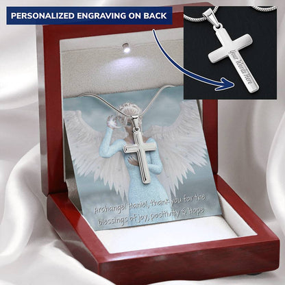 Archangel Haniel Cross- Customize Customize Engraved Cross Necklace