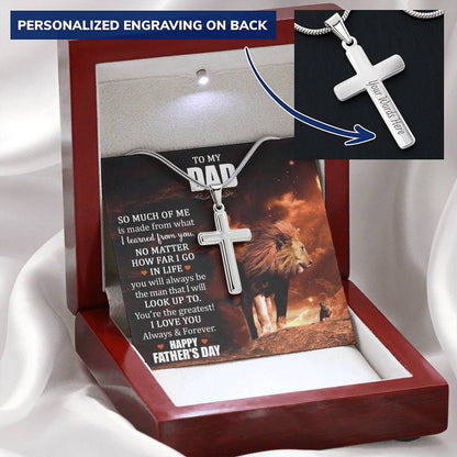 Cross Necklace Gift - Lion Dad Customize Engraved Cross Necklace