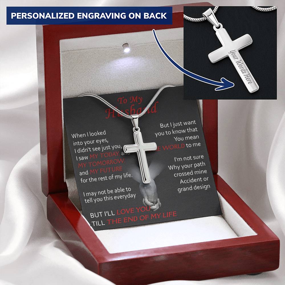 For Husband - Your Path Crossed Mine - Cross Customize Engraved Cross Necklace