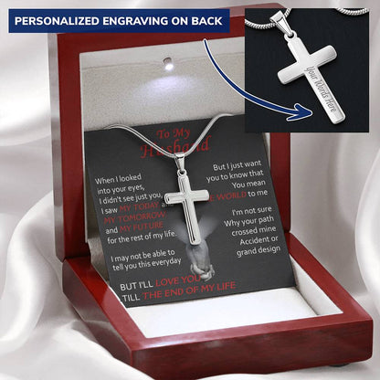 For Husband - Your Path Crossed Mine - Cross Customize Engraved Cross Necklace