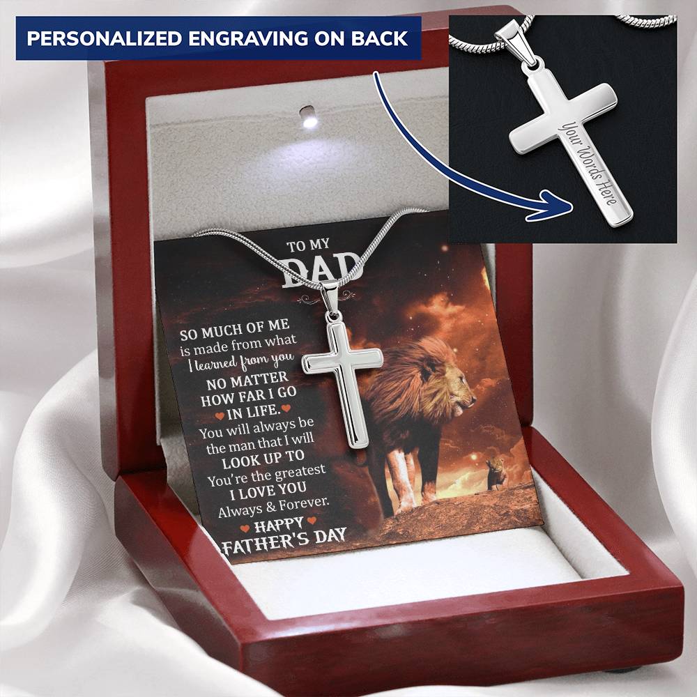 Gift For Dad  Happy Father's Day Customize Engraved Cross Necklace