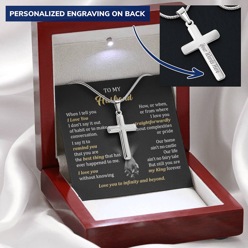 For Husband - Fairy Tale - Cross Customize Engraved Cross Necklace