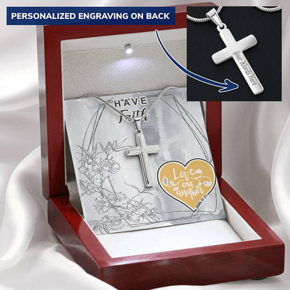 Dad To Son Gifts - Love One Another Customize Engraved Cross Necklace