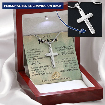For Your Man - Use My Last Breath - Cross Customize Engraved Cross Necklace