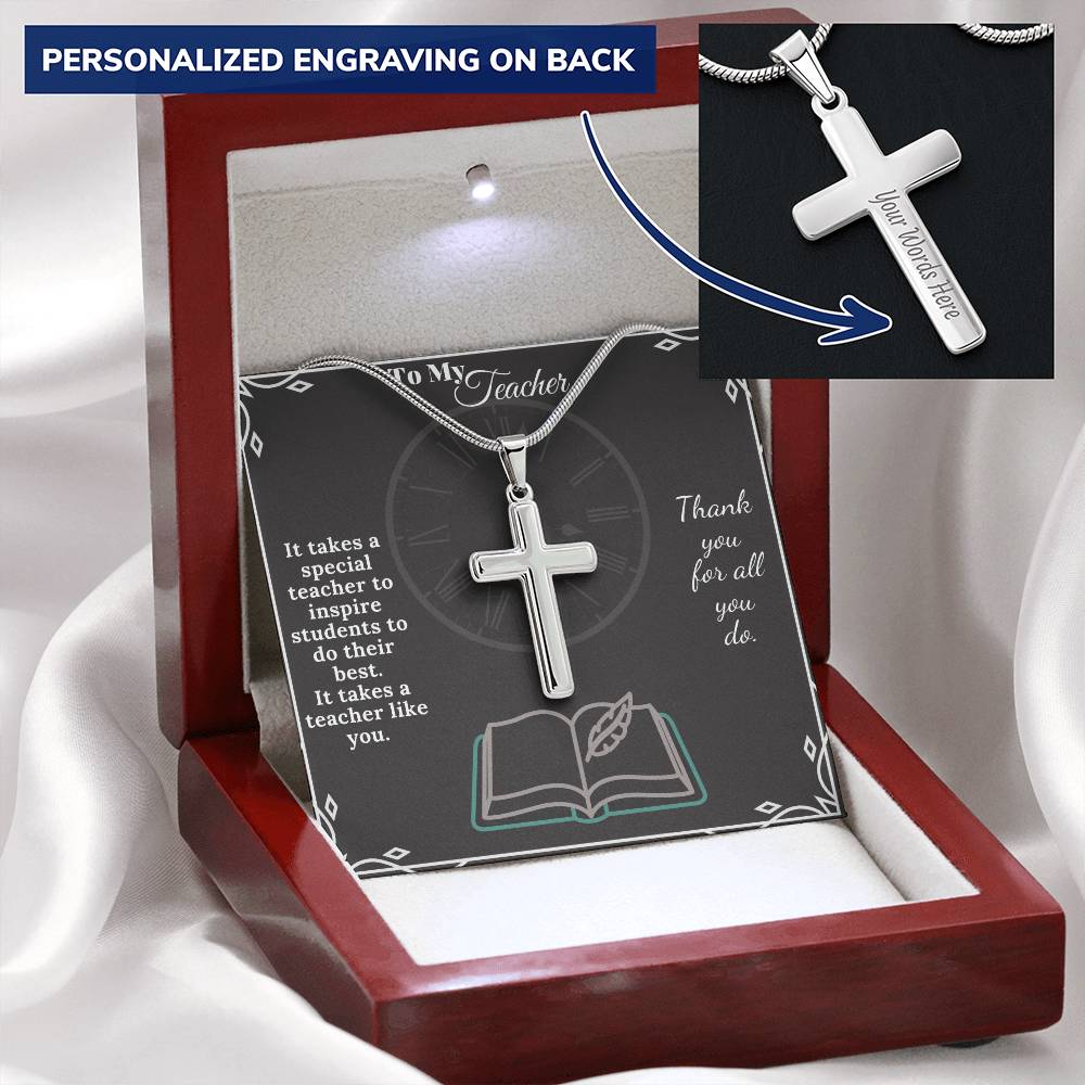 Cross Necklace For Teachers Professor Tutor Gift From Student Gift Necklace For Teacher. Customize Engraved Cross Necklace