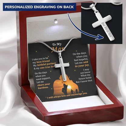 For Your Man - Love And Encourage - Cross Customize Engraved Cross Necklace