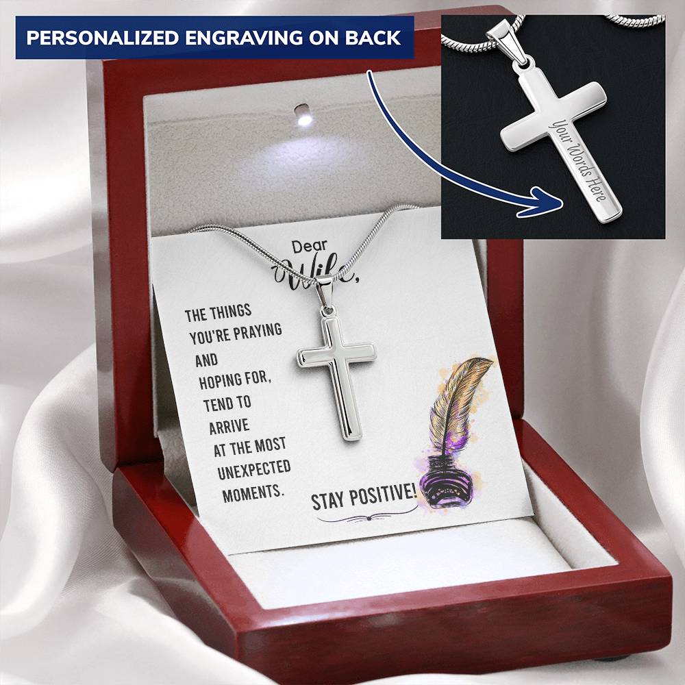 Dear Wife - The Things You're Praying And Hoping For - Customize Cross Necklace Customize Engraved Cross Necklace