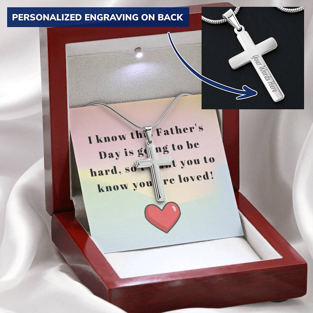 Engraving Cross Necklace For Friend Lost Father Customize Engraved Cross Necklace