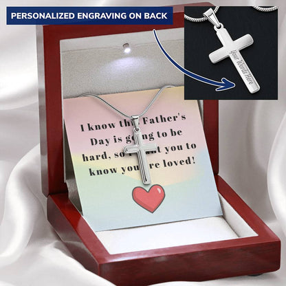 Engraving Cross Necklace For Friend Lost Father Customize Engraved Cross Necklace