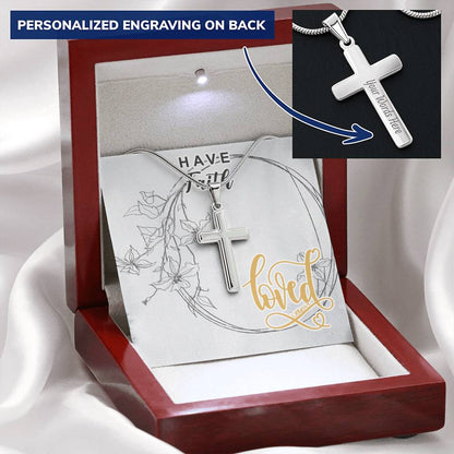 Dad To Son Gifts - Loved Customize Engraved Cross Necklace