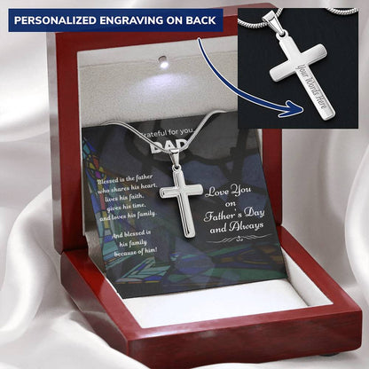 Cross Necklace Gift - Grateful For You Dad Customize Engraved Cross Necklace