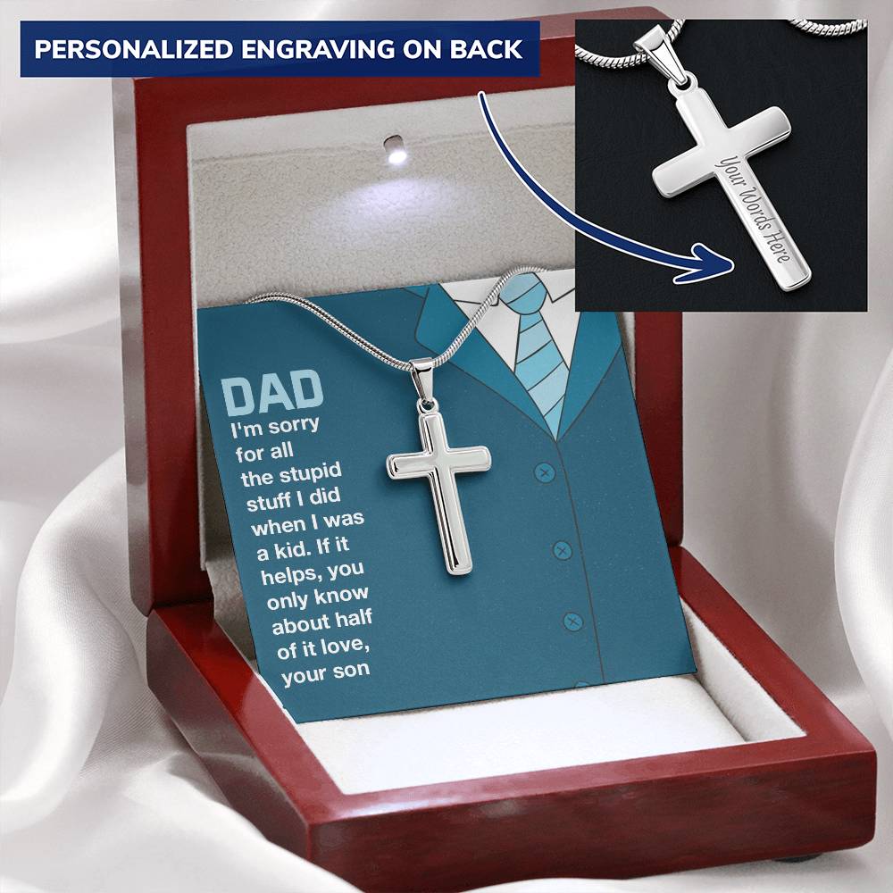 Dad Customize Cross Necklace With Message Card Gift For Father's Day. Customize Engraved Cross Necklace