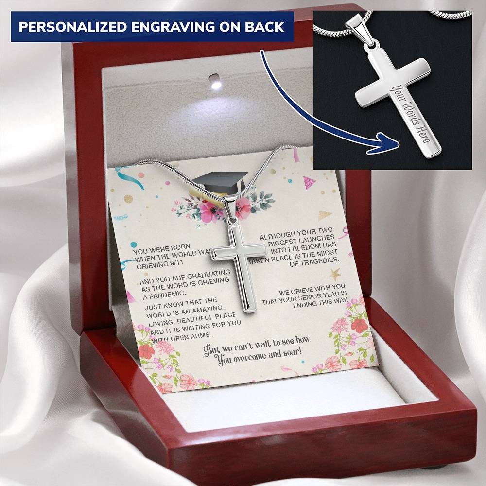 Engraving Necklace For Seniors Perfect Graduation Gift Customize Engraved Cross Necklace