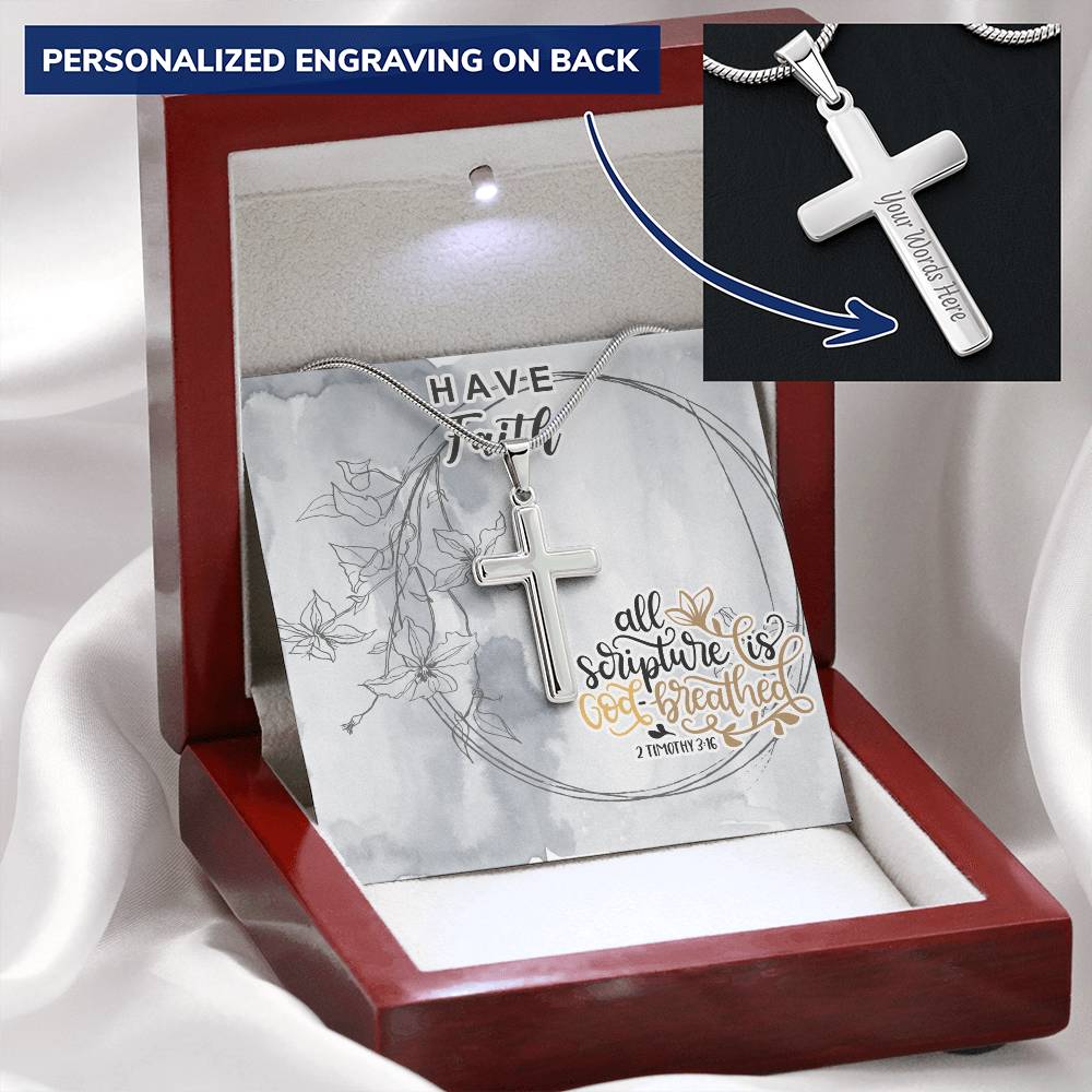 Dad To Son Gifts - All Scripture Is God Breathed Customize Engraved Cross Necklace