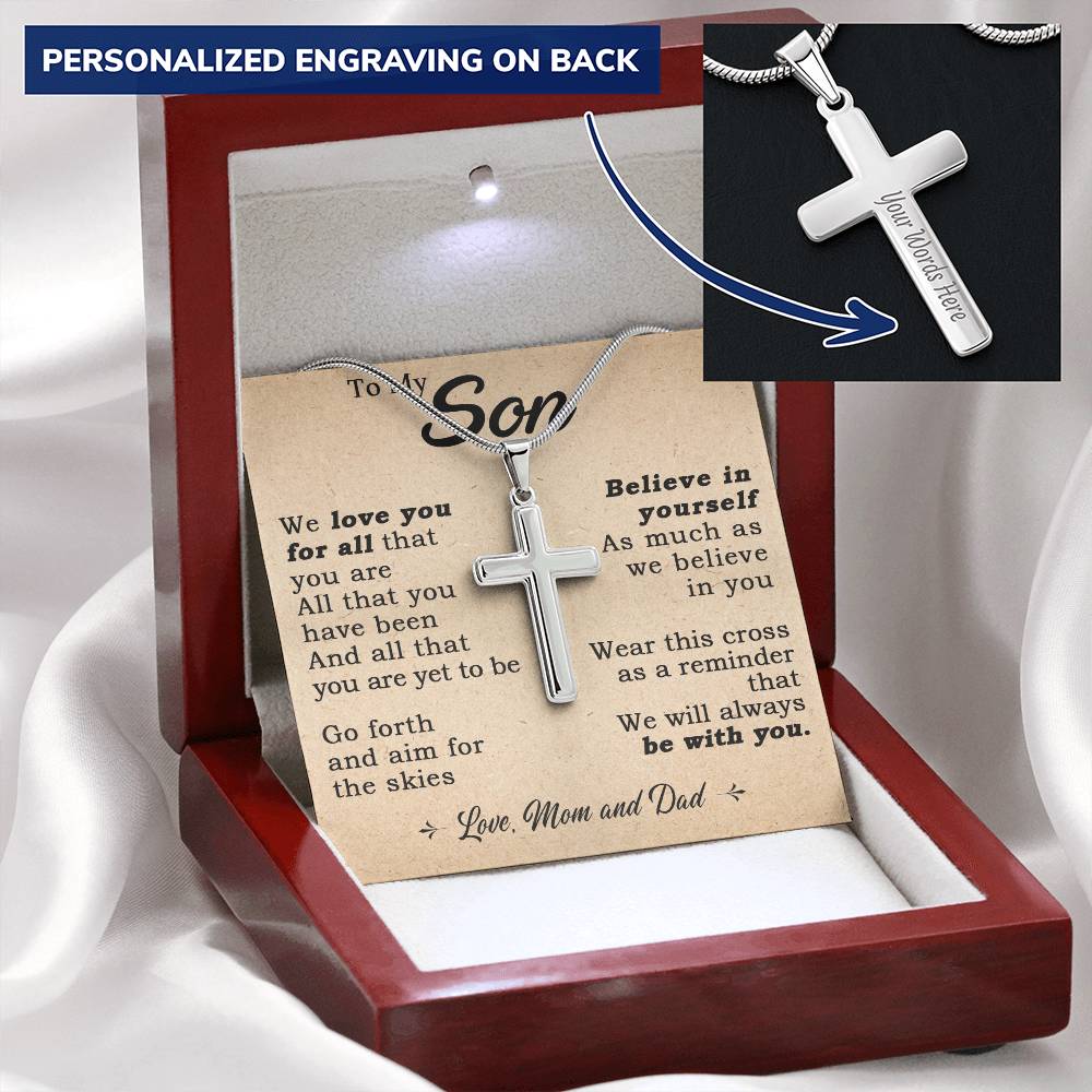 For Son - Be With You - Cross Customize Engraved Cross Necklace