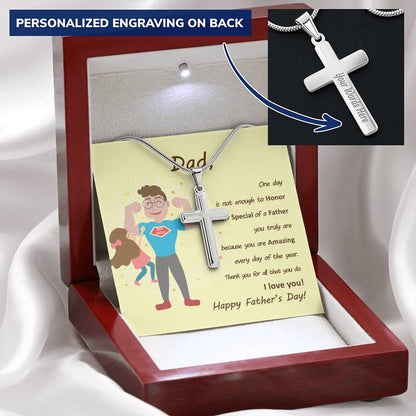 Father's Day Cross Necklace Customize Engraved Cross Necklace