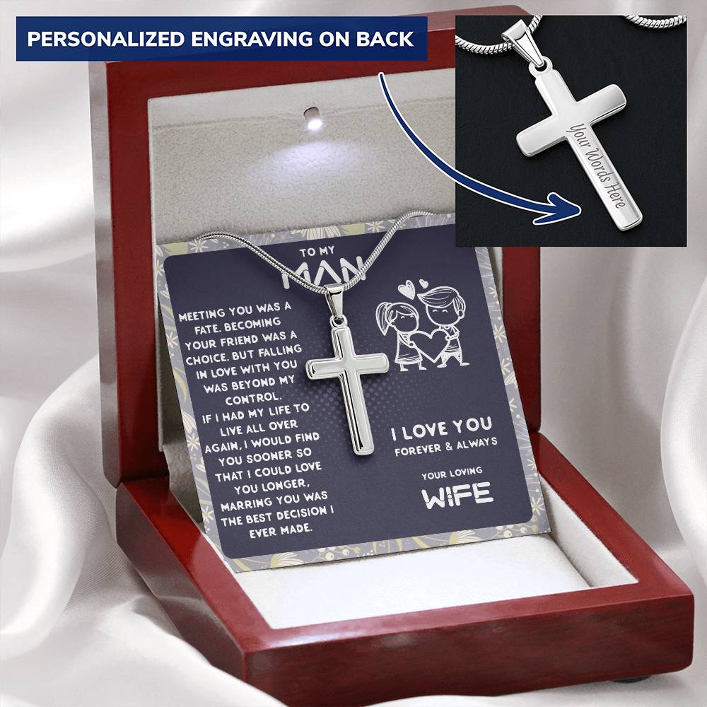 Anniversary Gift For Husband  Gift For Husband From Wife. Customize Engraved Cross Necklace