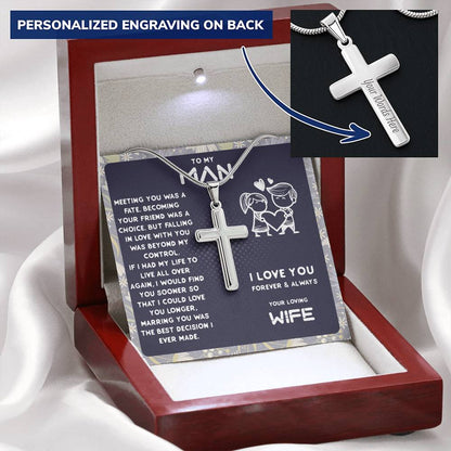 Anniversary Gift For Husband  Gift For Husband From Wife. Customize Engraved Cross Necklace