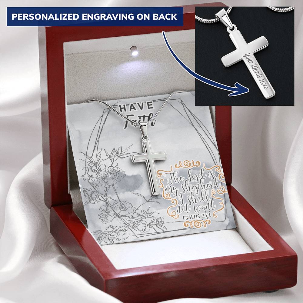 Dad To Son Gifts - The Lord Is My Shepherd I Shall Not Want Customize Engraved Cross Necklace