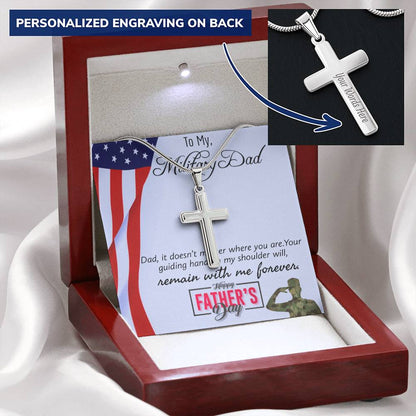Fathers Day Gift To Military Dad From Daughter And Son. It Doesn’T Matter Customize Engraved Cross Necklace