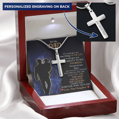 Gift For Dad  Happy Father's Day 1 Customize Engraved Cross Necklace