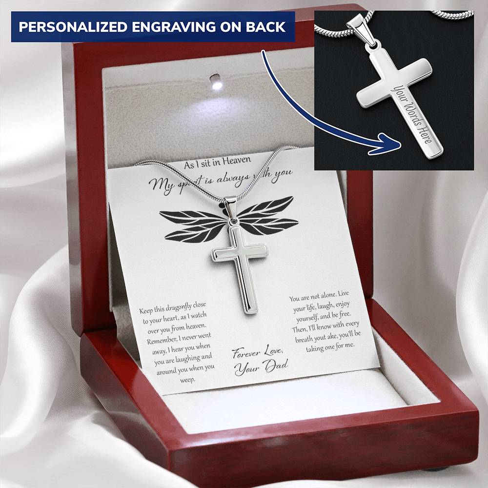 As I Sit In Heaven My Spirit Is Always With You - Dad Customize Engraved Cross Necklace