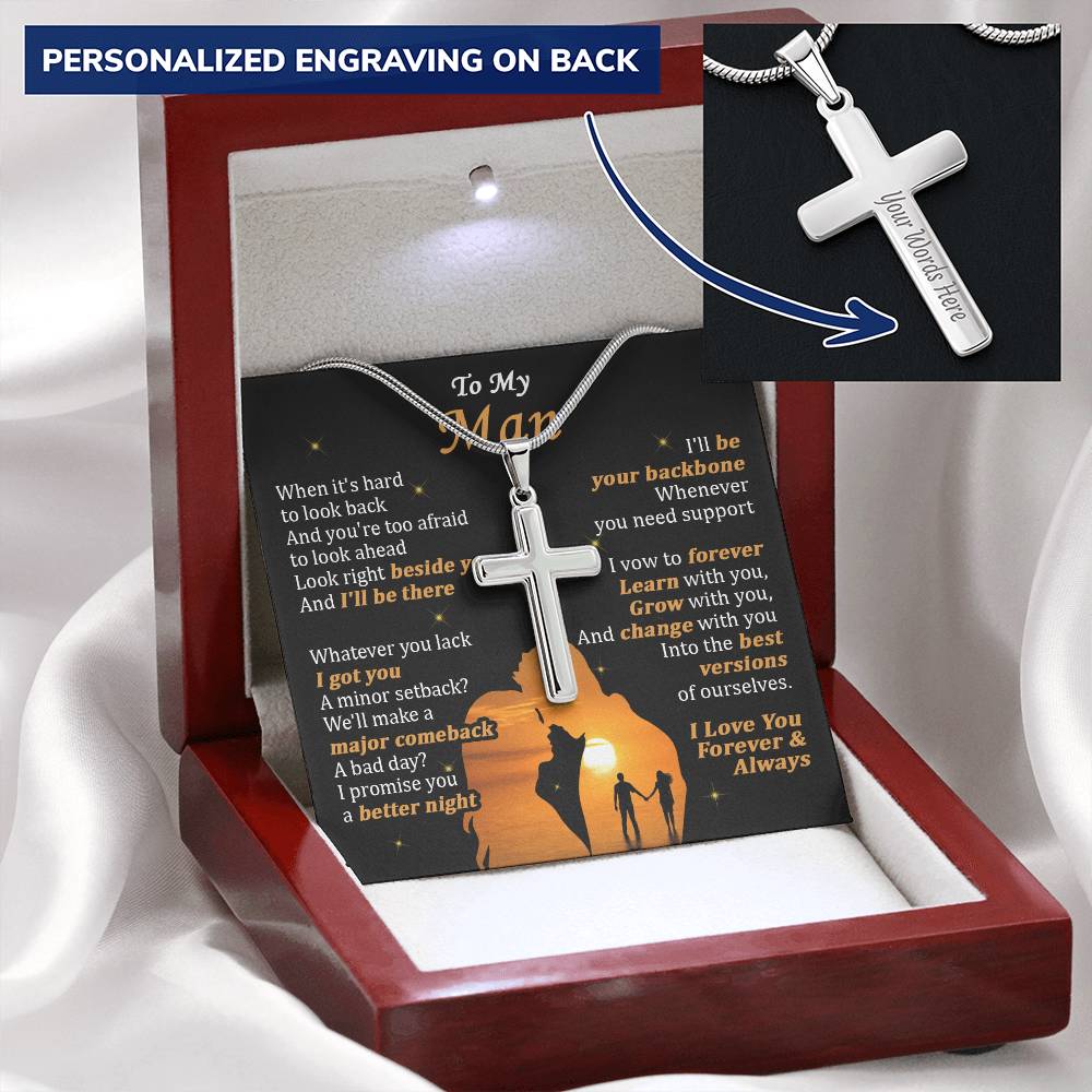 For Your Man - Grow With You - Cross Customize Engraved Cross Necklace