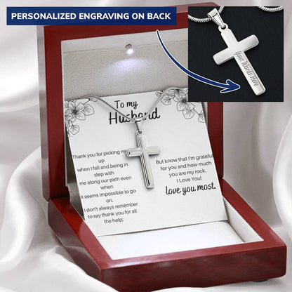 Anniversary Gift For Husband Cross Necklace Gifts For Husband On Our Wedding Day Customize Engraved Cross Necklace
