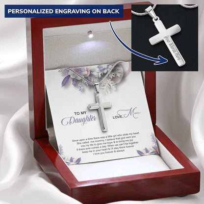 Daughter Gift - Keep Me In Your Heart Customize Engraved Cross Necklace