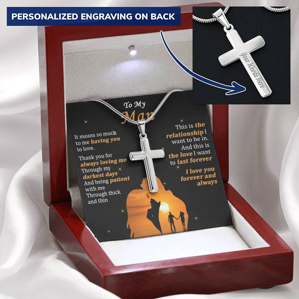 For Your Man - Always Loving Me - Cross Customize Engraved Cross Necklace