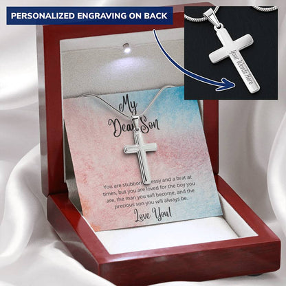 Always My Precious Son Customize Cross Necklace Customize Engraved Cross Necklace