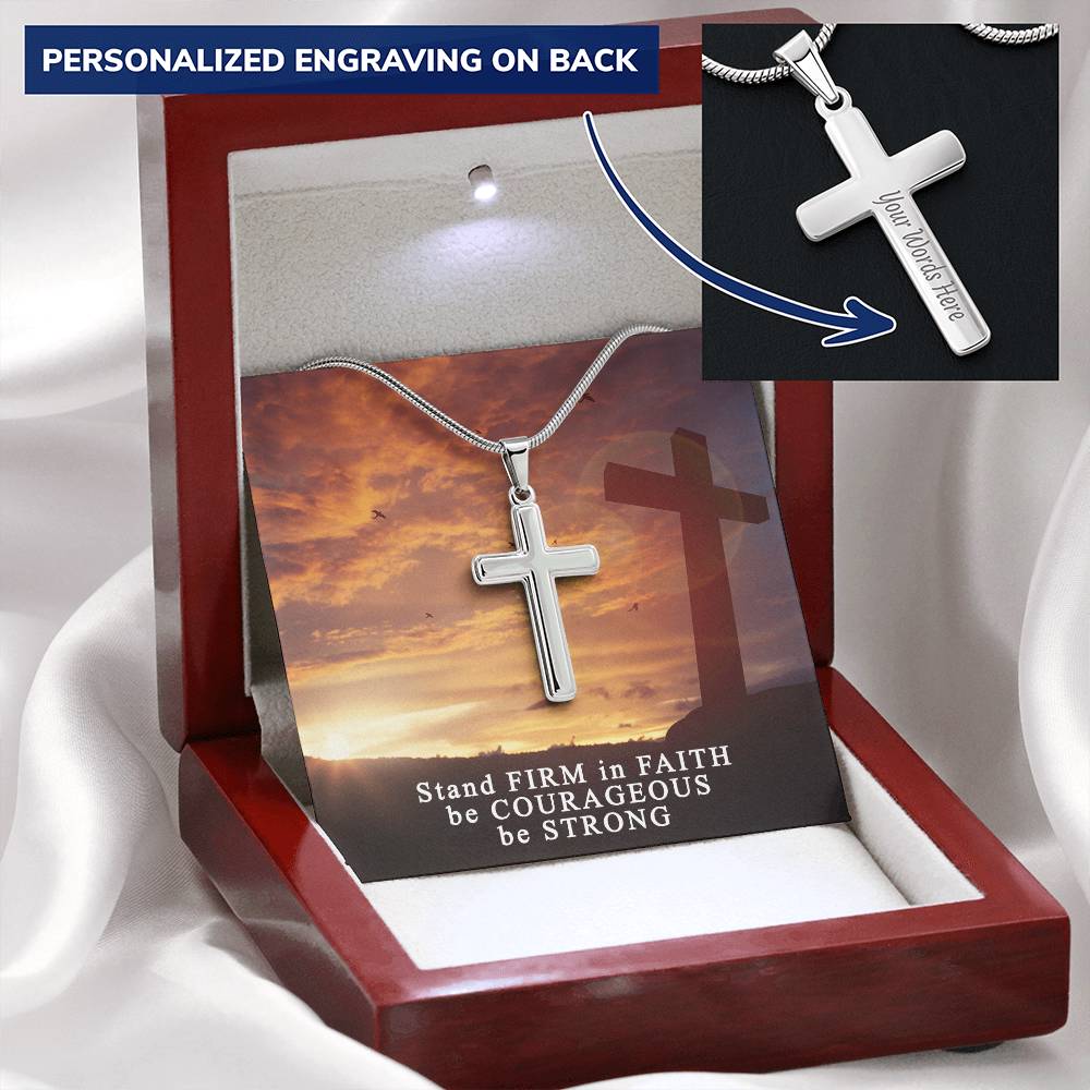 Artisan Crafted 14K White Gold Finish Cross Necklace With Inspirational Faith Card Customize Engraved Cross Necklace