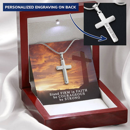 Artisan Crafted 14K White Gold Finish Cross Necklace With Inspirational Faith Card Customize Engraved Cross Necklace