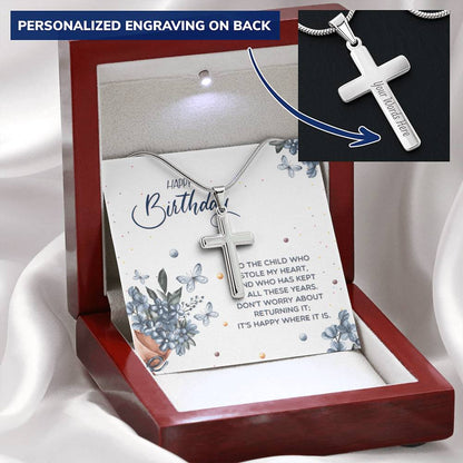 Gift For Birthday Son-To-Dad-Necklace-To-Customize Cross Necklace-Son-To-Father-Gifts-Dad Customize Engraved Cross Necklace