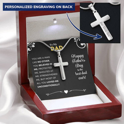 Gift For Best Dad Ever - Customize Cross Necklace Customize Engraved Cross Necklace