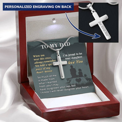 For Dad - Never Outgrow Your Heart - Cross Customize Engraved Cross Necklace