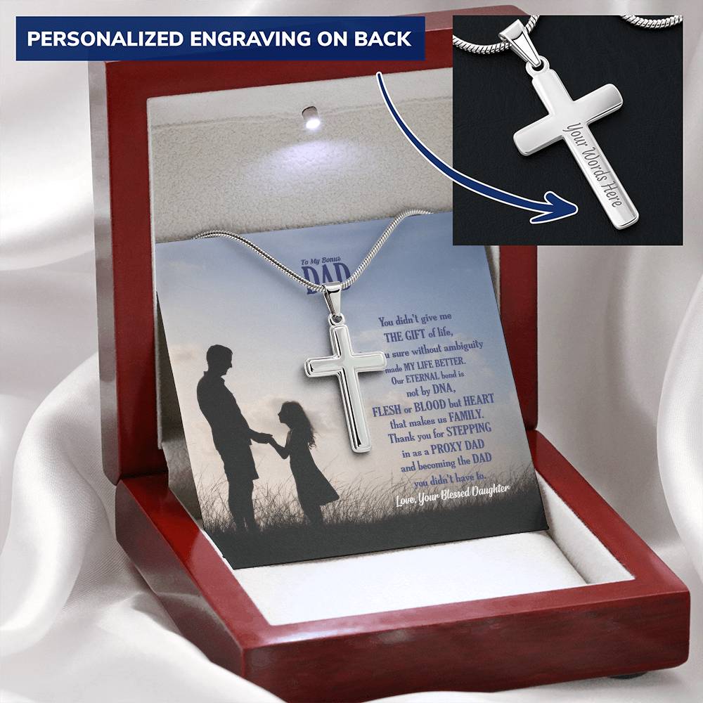 Father's Day Gift For Proxy Dad Customize Engraved Cross Necklace