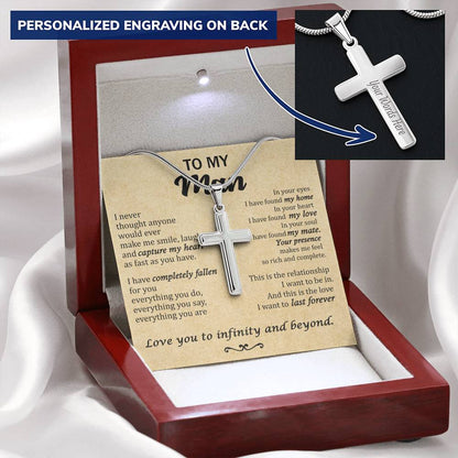 For Your Man - Capture My Heart - Cross Customize Engraved Cross Necklace