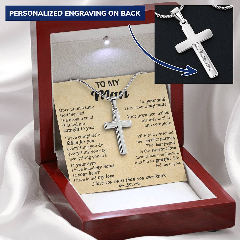 For Your Man - Sweetest Love 2 - Cross Customize Engraved Cross Necklace