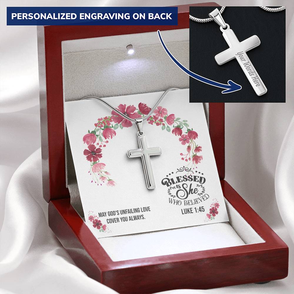Baptism Cross Christian Necklace Gift For Her - Luke 145 Customize Engraved Cross Necklace