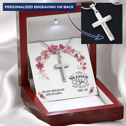 Baptism Cross Christian Necklace Gift For Her - Luke 145 Customize Engraved Cross Necklace