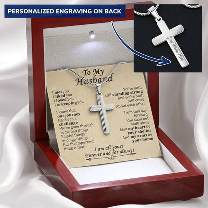 For Husband - Keeping You - Cross Customize Engraved Cross Necklace