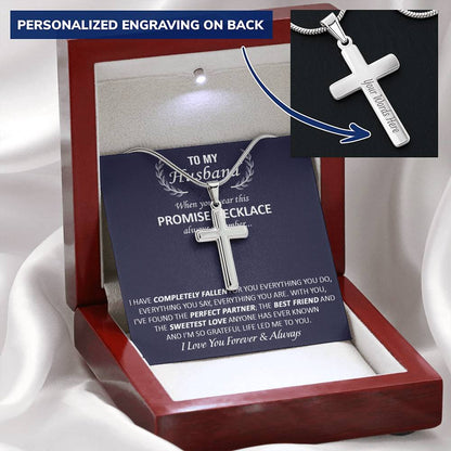 Gift For Husband - Perfect Partner - Cuban Link Customize Engraved Cross Necklace